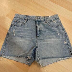 Garage Light Blue Frayed Hem Denim Shorts
